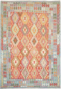 Tappeto Kilim Afghanistan Geometrico Azzurro Arancio 203x291 Cm