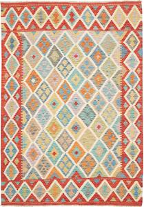 Tappeto Kilim Afghanistan Geometrico Multicolore Rosso 177x254 Cm