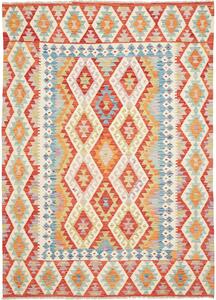 Tappeto Kilim Afghanistan Geometrico Terracotta Azzurro 171x242 Cm