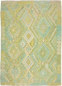 Tappeto Kilim Afghanistan Geometrico Verde Azzurro 207x289 Cm