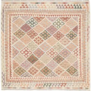 Tappeto Kilim Afghanistan Astratto Multicolore Pastello 206x199 Cm