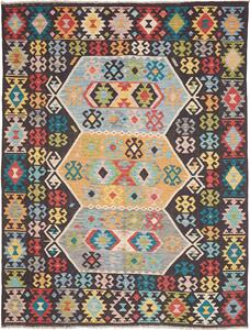 Tappeto Kilim Afghanistan Geometrico Antracite Multicolore 177x233 Cm