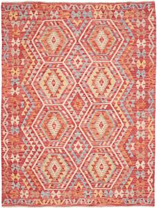 Tappeto Kilim Afghanistan Geometrico Rosso Giallo 184x241 Cm