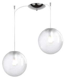 Sospensione Contemporanea Glitter Metallo Cromo Vetro Soffiato Trasp 2 Luci E14