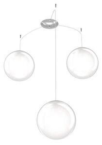 Sospensione Contemp Glitter Metallo Cromo Vetro Soffiato Trasp 3 Luci E27 25Cm