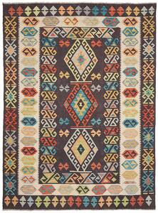 Tappeto Kilim Afghanistan Geometrico Antracite Multicolore 180x242 Cm
