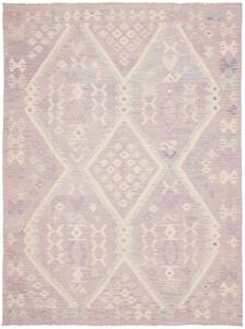 Tappeto Kilim Afghanistan Geometrico Lilla Crema Azzurro 180x240 Cm