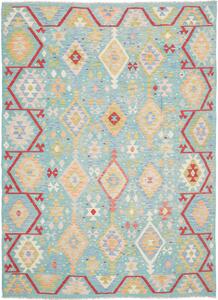 Tappeto Kilim Afghanistan Geometrico Azzurro Rosso 175x243 Cm