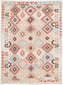 Tappeto Kilim Afghanistan Geometrico Avorio Terracotta 185x252 Cm