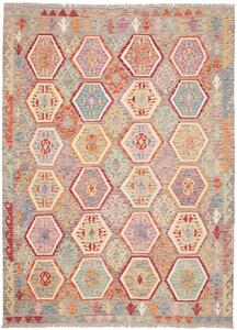 Tappeto Kilim Afghanistan Geometrico Grigio Multicolore 179x243 Cm