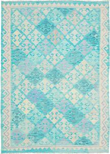 Tappeto Kilim Afghanistan Geometrico Turchese Crema 177x240 Cm