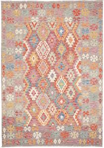Tappeto Kilim Afghanistan Geometrico Grigio Rosso 174x241 Cm