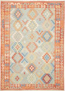 Tappeto Kilim Afghanistan Geometrico Azzurro Arancio 176x248 Cm