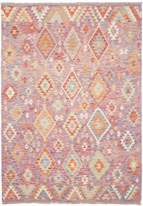 Tappeto Kilim Afghanistan Astratto Viola Arancione 171x247 Cm