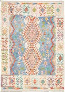 Tappeto Kilim Afghanistan Geometrico Blu Pastello Crema 176x254 Cm