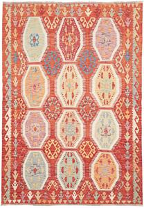 Tappeto Kilim Afghanistan Geometrico Rosso Terracotta Pastello 172x246 Cm