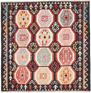 Tappeto Kilim Afghanistan Astratto Nero Multicolore 197x197 Cm