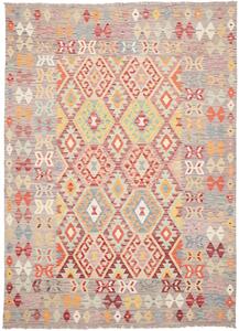 Tappeto Kilim Afghanistan Geometrico Multicolore Su Grigio 176x247 Cm
