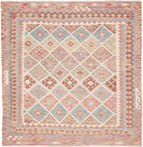 Tappeto Kilim Afghanistan Geometrico Rosa Blu 200x199 Cm
