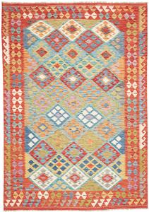 Tappeto Kilim Afghanistan Astratto Multicolore Arancio Rosso 170x245 Cm