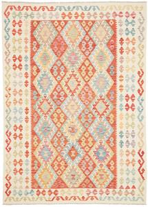 Tappeto Kilim Afghanistan Geometrico Terracotta Azzurro 176x242 Cm