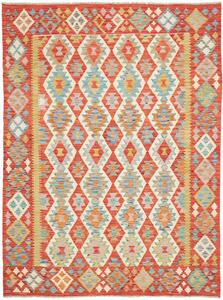 Tappeto Kilim Afghanistan Astratto Rosso Mattone Azzurro 184x246 Cm