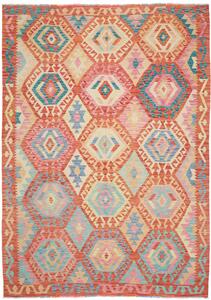 Tappeto Kilim Afghanistan Geometrico Terracotta Azzurro 181x258 Cm