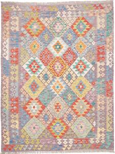 Tappeto Kilim Afghanistan Geometrico Lilla Multicolore Vivace 150x194 Cm