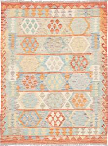 Tappeto Kilim Afghanistan Geometrico Azzurro Arancio 147x197 Cm