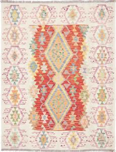 Tappeto Kilim Afghanistan Geometrico Crema Rosso 150x200 Cm