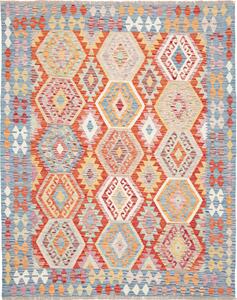 Tappeto Kilim Afghanistan Geometrico Azzurro Arancione 155x196 Cm