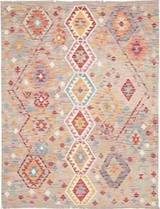 Tappeto Kilim Afghanistan Geometrico Grigio Multicolore Vivace 159x206 Cm