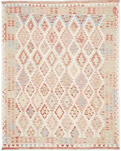 Tappeto Kilim Afghanistan Geometrico Crema Rosso 161x202 Cm