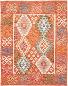 Tappeto Kilim Afghanistan Geometrico Arancione Multicolore 156x197 Cm