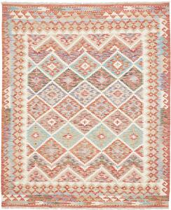 Tappeto Kilim Afghanistan Geometrico Panna Terracotta 159x194 Cm