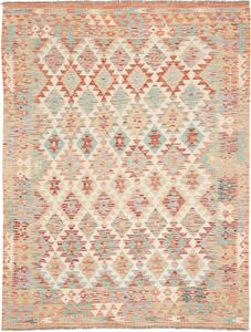 Tappeto Kilim Afghanistan Geometrico Beige Azzurro 154x205 Cm