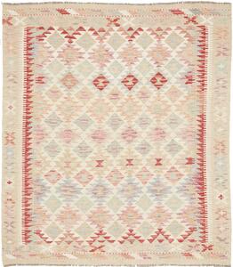 Tappeto Kilim Afghanistan Geometrico Crema Rosso 154x195 Cm