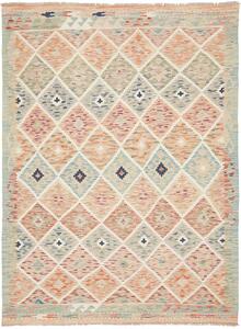 Tappeto Kilim Afghanistan Geometrico Celeste Pesca 151x207 Cm