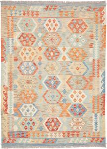 Tappeto Kilim Afghanistan Geometrico Pastello Arancione Azzurro 151x203 Cm