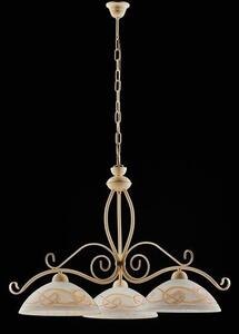 Lampadario Rustico 3Luci Ferro Battuto Avorio E Oro Vetro Ambra Serie Faraone