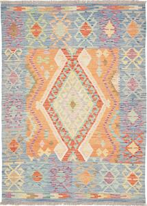 Tappeto Kilim Afghanistan Medaglione Blu Arancio 127x176 Cm