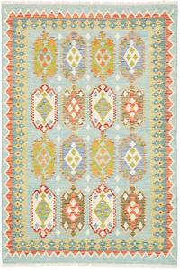 Tappeto Kilim Afghanistan Astratto Azzurro Arancio 126x184 Cm