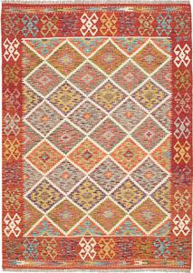Tappeto Kilim Afghanistan Geometrico Rosso Multicolore 133x183 Cm