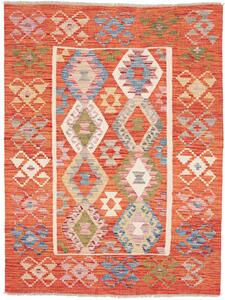 Tappeto Kilim Afghanistan Astratto Arancio Multicolore 129x169 Cm