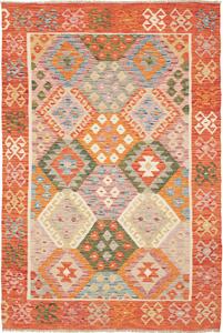 Tappeto Kilim Afghanistan Geometrico Arancio Multicolore Pastello 130x190 Cm
