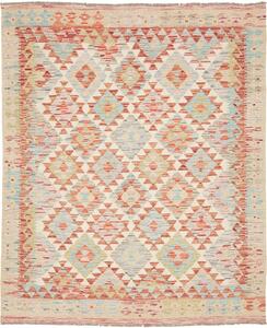 Tappeto Kilim Afghanistan Geometrico Crema Arancio 152x187 Cm