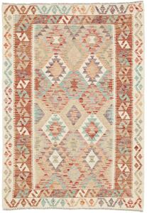 Tappeto Kilim Afghanistan Geometrico Beige Arancione 124x175 Cm
