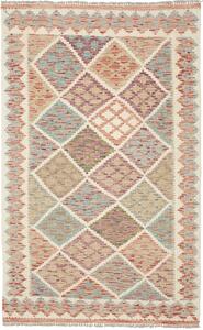Tappeto Kilim Afghanistan Geometrico Multicolore Pastello 117x191 Cm