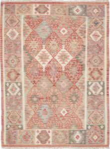 Tappeto Kilim Afghanistan Geometrico Terracotta Azzurro 133x183 Cm