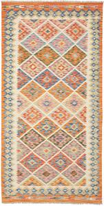 Tappeto Kilim Afghanistan Astratto Multicolore Arancione 106x209 Cm